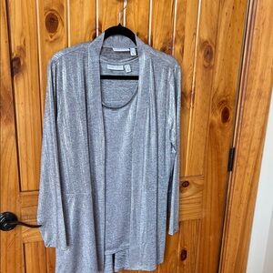 Susan Graver Silver Metallic Cardigan & Tank Set